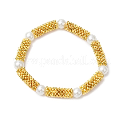 Женские браслеты-растяжки из сплава снежинок и стеклянных бусин с жемчугом BJEW-JB11803-03-1