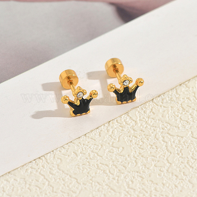 Серьги-гвоздики с короной из нержавеющей стали с эмалью JB5965-6-1