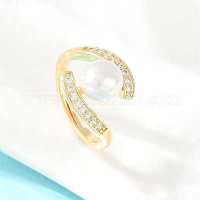 Женские кольца на палец из латуни с микропаве и кубическим цирконием&nbsp;RJEW-D340-02G-03-1