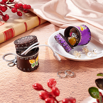 2 шт. 2-х цветные кожаные цилиндрические кошельки с узором в виде бабочек AJEW-OC0004-88-1