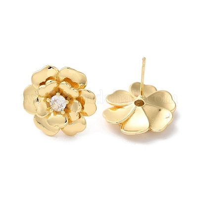 Серьги-гвоздики из латуни с микропаве из прозрачного кубического циркония EJEW-U012-01B-G-1