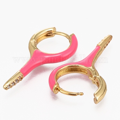 Серьги-кольца Huggie из латуни с прозрачным фианитом и прозрачным фианитом EJEW-L231-60A-1