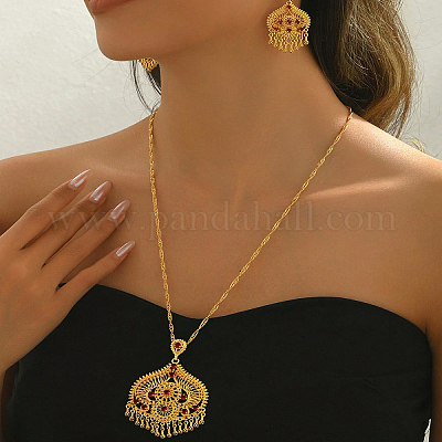 Элегантные модные комплекты из латунного ожерелья и серег в форме слезы и цветка для женщин GO0418-1