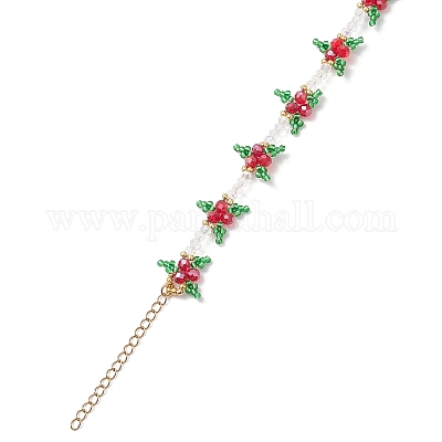 Рождественские браслеты из стеклянных бусин для женщин BJEW-MZ00243-1