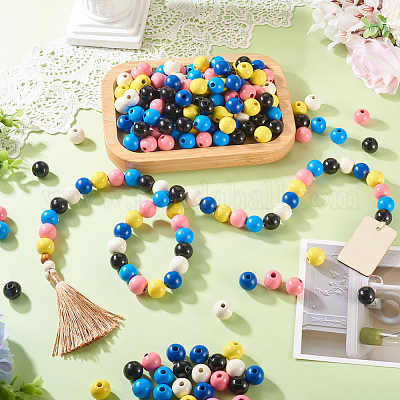 240шт 6 цвета натуральные деревянные бусины WOOD-TA0002-74B-1