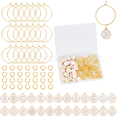Наборы для самостоятельного изготовления колец с заглавными буквами a~z из латуни и эмали для бокалов с вином DIY-SC0024-59B-1