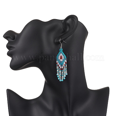 Серьги-подвески в форме ромба из натурального апатита EJEW-MZ00567-02-1