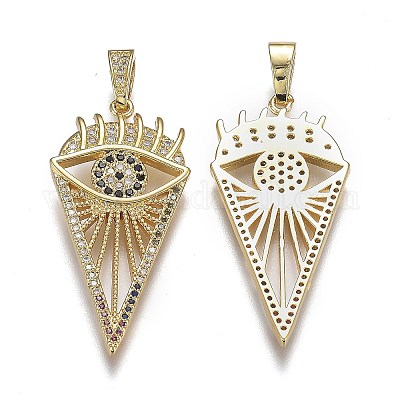 Кулоны из латуни с прозрачным микропейвом и черным фианитом X-ZIRC-A011-42G-1