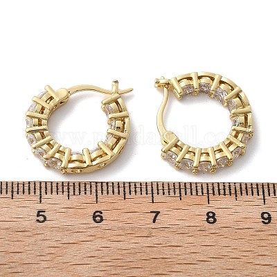 Латунные серьги-кольца из прозрачного кубического циркония EJEW-K083-42G-1