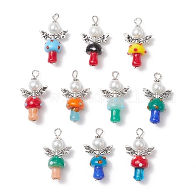 Бусины ручной работы в технике лэмпворк с подвесками из стеклянных жемчужин круглой формы PALLOY-MZ00696-1