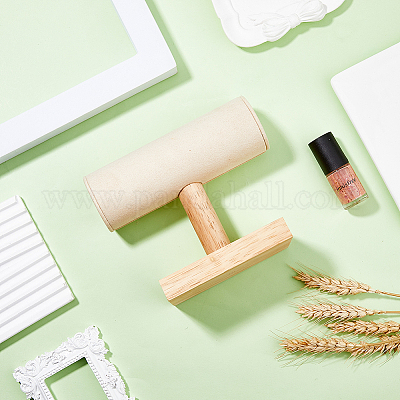 Подставки для браслетов из бархата с Т-образным стержнем и деревянной основой BDIS-WH0003-29-1