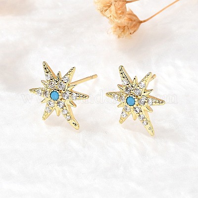 Серьги-гвоздики из латуни с микропаве из кубического циркония EJEW-D304-36G-1