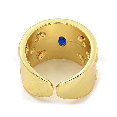 Модные латунные кольца-манжеты с микро-паве и разноцветными фианитами RJEW-L113-010G-1