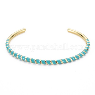 Скрученный браслет-манжета из латуни с эмалью BJEW-T020-02I-NF-1