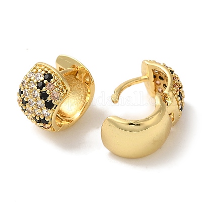 Серьги-кольца из латуни с микропаве из прозрачного кубического циркония EJEW-B062-27G-1