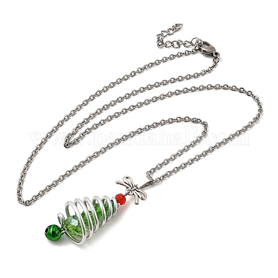 Подвеска в виде рождественской елки из алюминия и зеленого стекла NJEW-JN05423-1