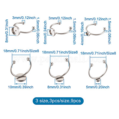 9 шт. 3 стиля манжетных подушечек из нержавеющей стали 304 с кольцами STAS-PJ0001-16P-1