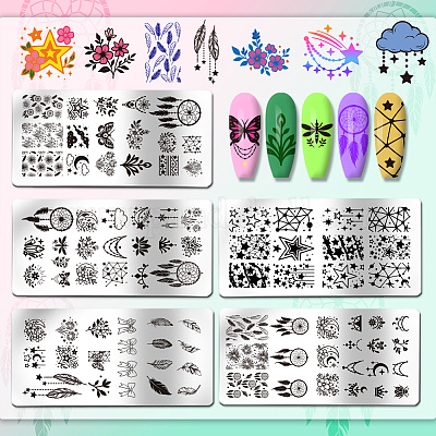 5 шт. шаблоны для дизайна ногтей из нержавеющей стали своими руками AJEW-PH0006-51-1