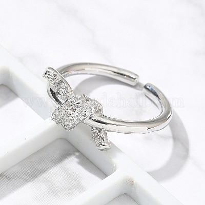 Открытые манжеты из латуни с микропаве и прозрачным фианитом RJEW-G336-01P-1