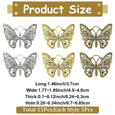 15 шт. подвеска в виде бабочки из сплава в тибетском стиле с двумя вариантами оправ для страз&nbsp;TIBEP-YW0002-23-1