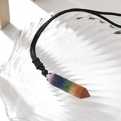 Чакра двойной терминал заостренные пулевидные каменные подвески ожерелья NJEW-Z060-01-1