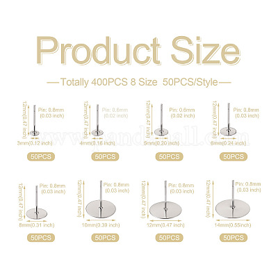 400 шт. фурнитура для сережек-гвоздиков из нержавеющей стали 304 8 размера STAS-CD0001-31-1