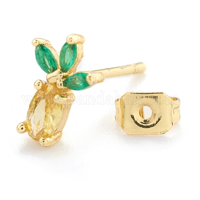 Серьга-гвоздик из латуни с кубическим цирконием EJEW-O106-03G-1