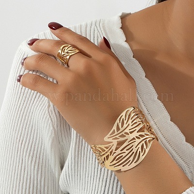 Браслеты-манжеты и наборы колец-манжет из сплава с полыми листьями FS-WG2FB6E-01-1