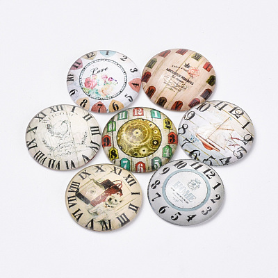 Печатные стеклянные плоские задние кабошоны X-GGLA-Q056-022-25mm-1