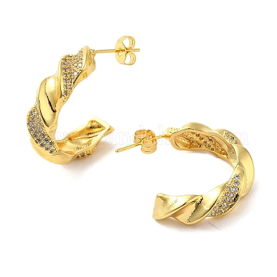 Женские серьги-гвоздики из латуни с микропаве и прозрачным кубическим цирконием EJEW-A040-12G-1