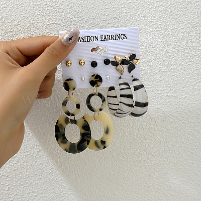 6 пара винтажных акриловых полосатых сережек ER7111-1