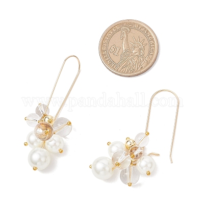 Серьги-кольца из латуни с имитацией жемчуга EJEW-JE06480-02-1