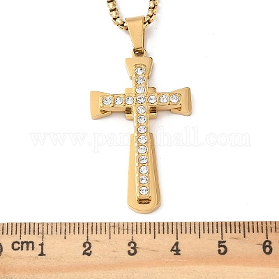 201 кулон-крест из нержавеющей стали с кристаллами и стразами NJEW-H065-08G-1