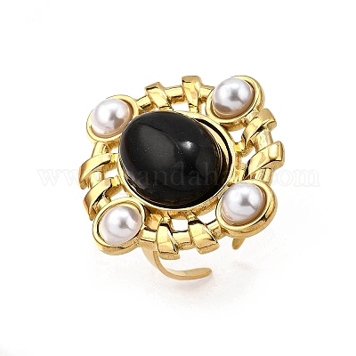 Нержавеющая сталь 304 с натуральными драгоценными камнями и пластиковой имитацией жемчуга&nbsp;LS-RJEW-Z096-02G-03-1