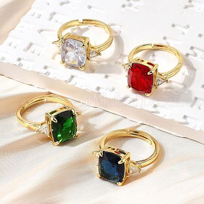 Женские кольца на палец из латуни с микропаве и кубическим цирконием RJEW-F181-11G-1