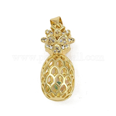 Подвески в виде ананасовых бусин с микропаве из латуни и прозрачными кубическими цирконами KK-I358-009G-1