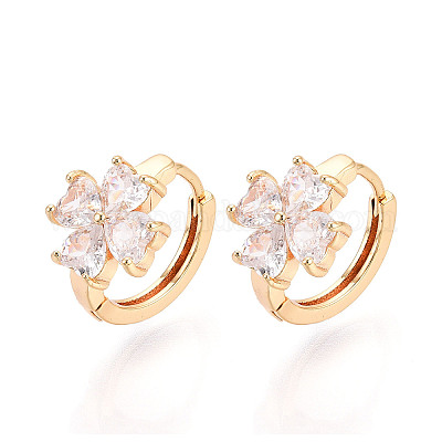 Серьги-кольца с клевером из латуни с микропаве из прозрачных кубических цирконий EJEW-T048-42G-1