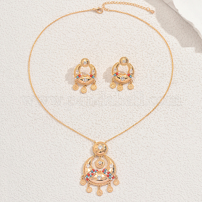 Комплект серег и ожерелий в стиле бохо для женщин с луной из латуни и микропаве из кубических цирконий SC3295-1