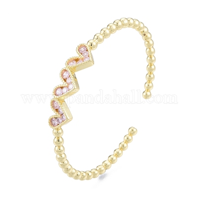 Браслет-кафф с тройным сердцем из кубического циркония BJEW-G651-09G-03-1