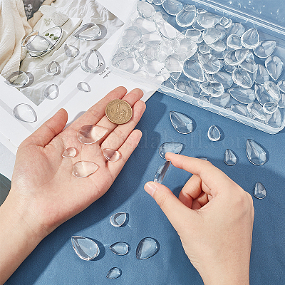 120 шт. 4 прозрачных стеклянных кабошона в форме капли GGLA-PH0001-33-1