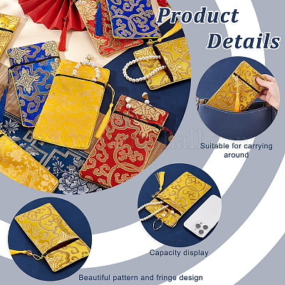 8 шт. 4-цветный шелковый чехол на молнии для книги сутры в этническом стиле ABAG-GA0001-26-1