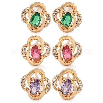 Серьги-гвоздики из латуни с кубическим цирконием EJEW-M090-10G-1