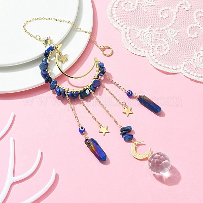 Подвесные латунные украшения в виде луны и звезды HJEW-TA00095-04-1