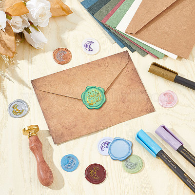 Латунная восковая печать с деревянной ручкой AJEW-WH0412-0263-1