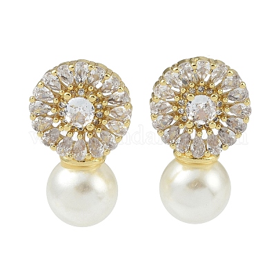 Стойка из латуни с бусинами из искусственного жемчуга из АБС-пластика EJEW-U006-05G-1