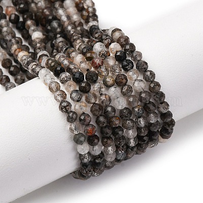 Нити бусин из натурального черного рутилированного кварца G-RM250104-C3-1