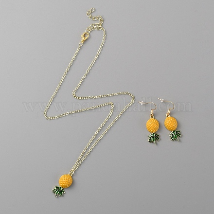 Подвеска из ананаса из сплава и серьги с подвесками AJEW-WH0413-14-1