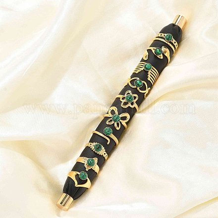 Натуральные малахитовые пальцевые кольца RJEW-K290-01G-1