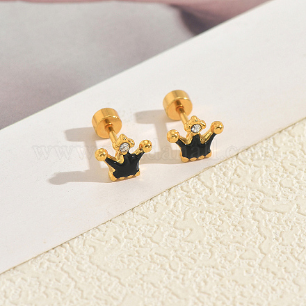 Серьги-гвоздики с короной из нержавеющей стали с эмалью JB5965-6-1