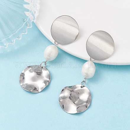 Плоские круглые серьги-гвоздики с натуральным культивированным пресноводным жемчугом EJEW-JE06754-1